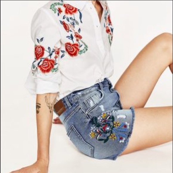 ZARA denim embroidered shorts - Picture 4 of 8